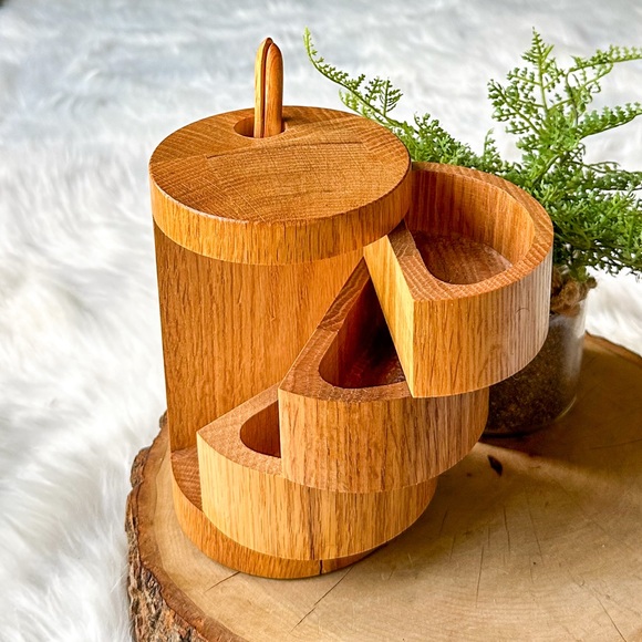 Rachael Ray Wood 3 Tier Stacking Swivel Spice Wooden Salt Box Pepper w/ 2 Spoons - Picture 4 of 7